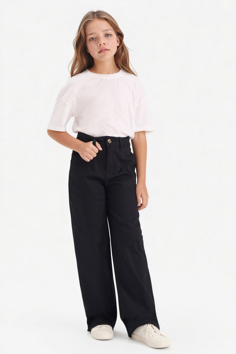 DeFacto Black Girl Girl Flare Gabardine Trousers Casual - Image 1